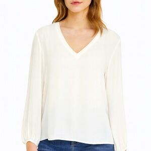 ZARA Woman White Sheer Blouse Long Sleeve V-Neck Size XL